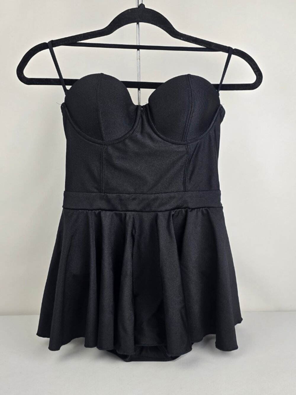 Bettie Page Black Bustier Peplum Swim Dress Size 6